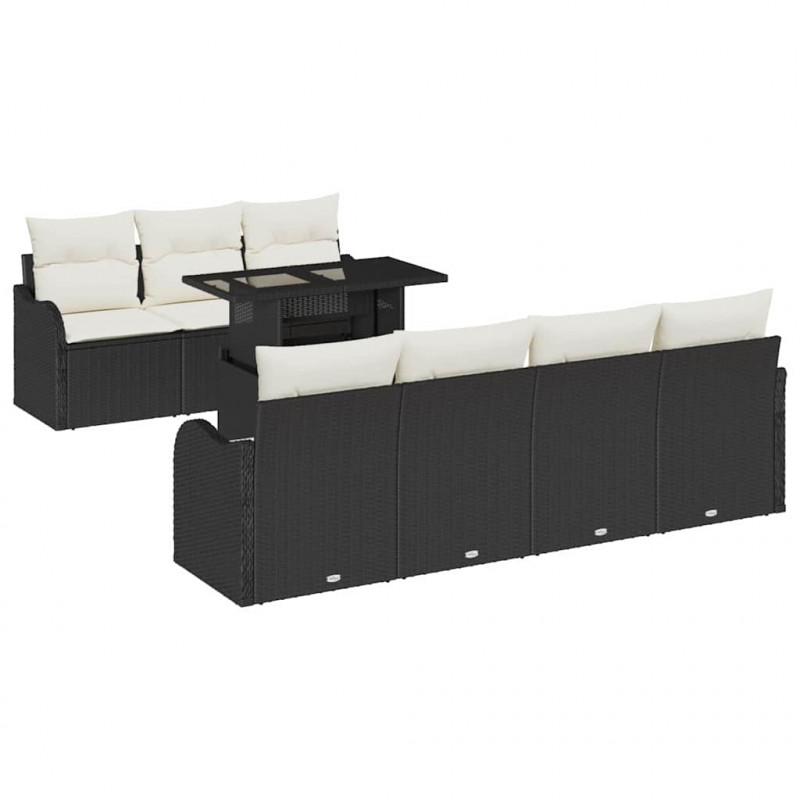 Zestaw Sof na Ogród z poduszką 8 pcs Czarny Rattan poli