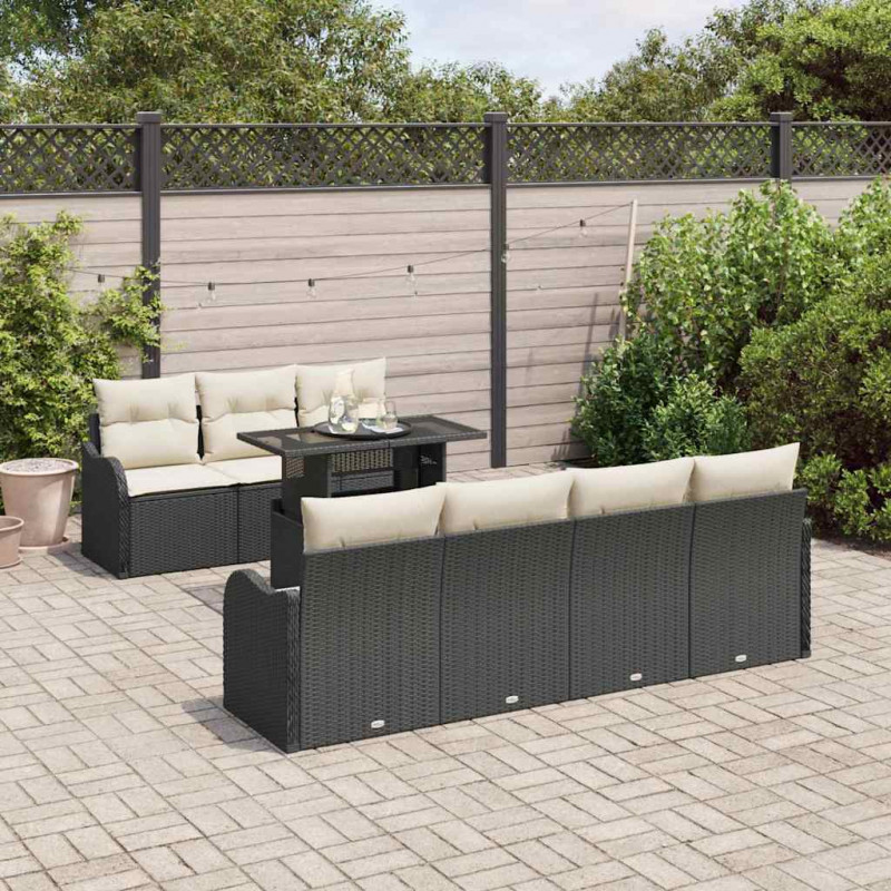Zestaw Sof na Ogród z poduszką 8 pcs Czarny Rattan poli