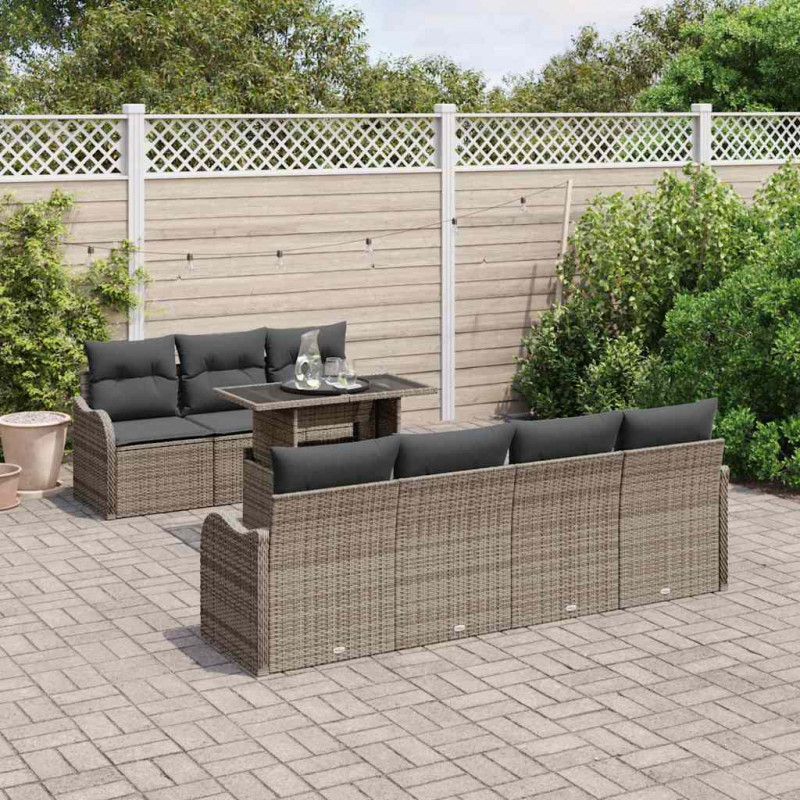 Zestaw Sof na Ogród z poduszką 8 pcs Szary Rattan poli