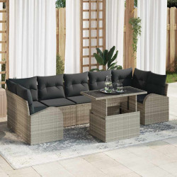 Zestaw Sof na Ogród z poduszką 8 pcs Jasnoszary Rattan poli