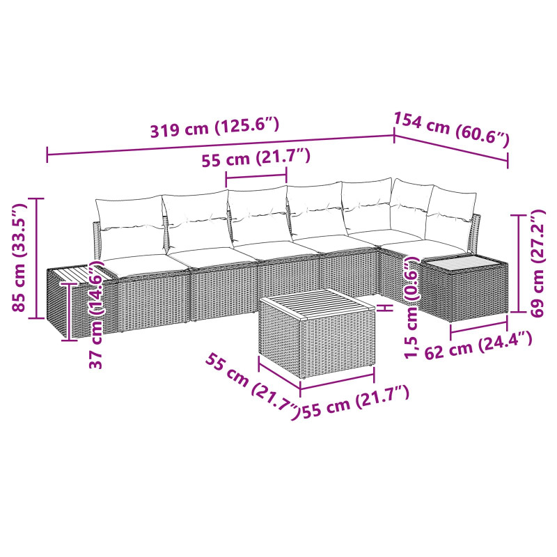Zestaw Sof na Ogród z poduszką 6 pcs Czarny Technorattan