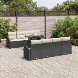 Zestaw Sof na Ogród z poduszką 9 pcs Czarny Rattan poli
