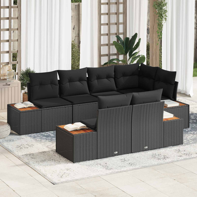 Zestaw Sof na Ogród z poduszką 7 pcs Czarny Technorattan