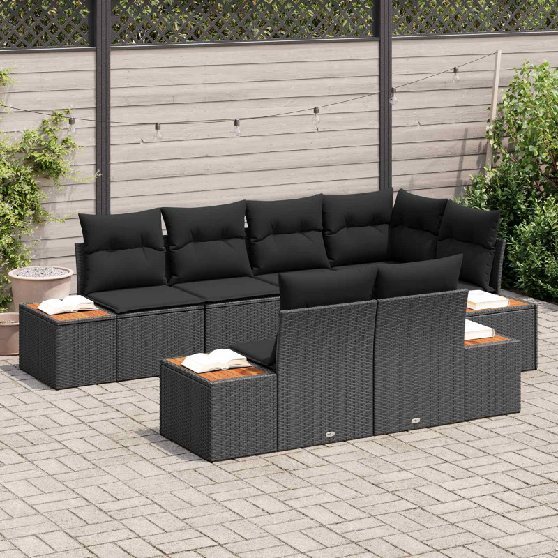 Zestaw Sof na Ogród z poduszką 7 pcs Czarny Technorattan