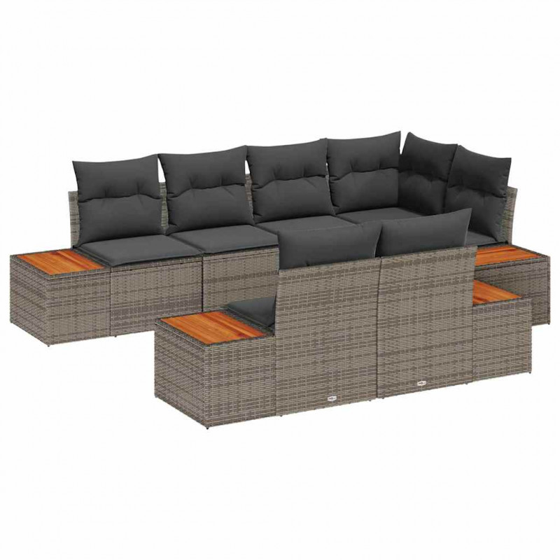 Zestaw Sof na Ogród z poduszką 7 pcs Szary Technorattan