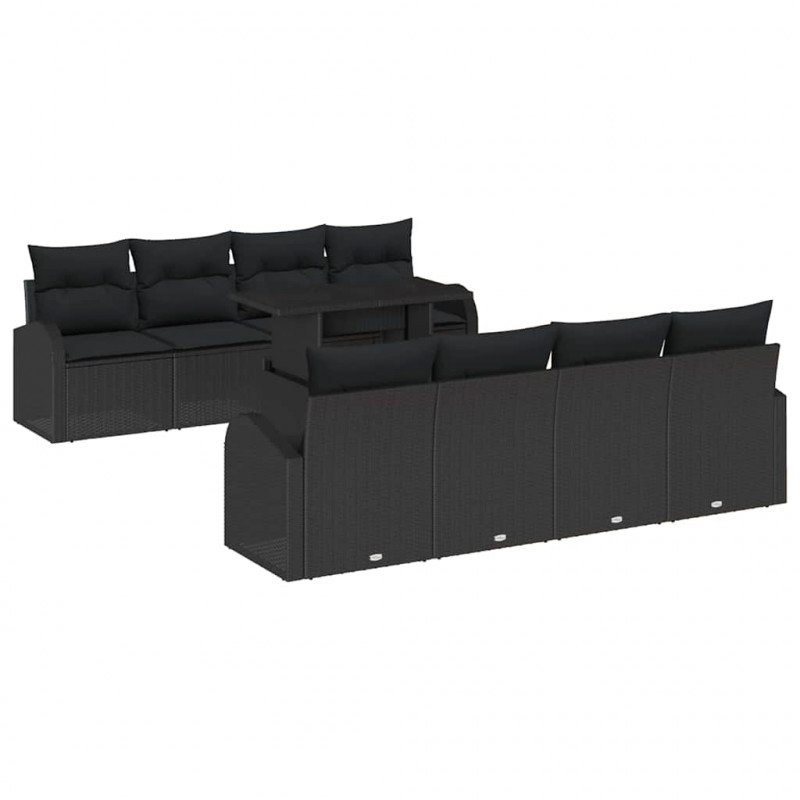 Zestaw Sof na Ogród z poduszką 9 pcs Czarny Rattan poli