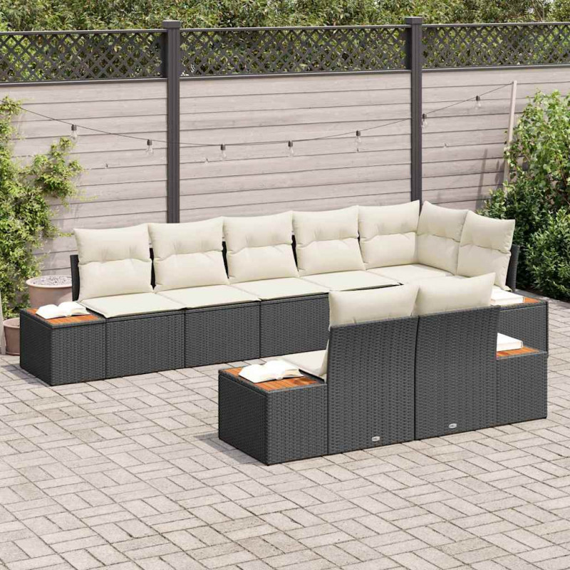 Zestaw Sof na Ogród 8 pcs Czarny i kremowy Technorattan