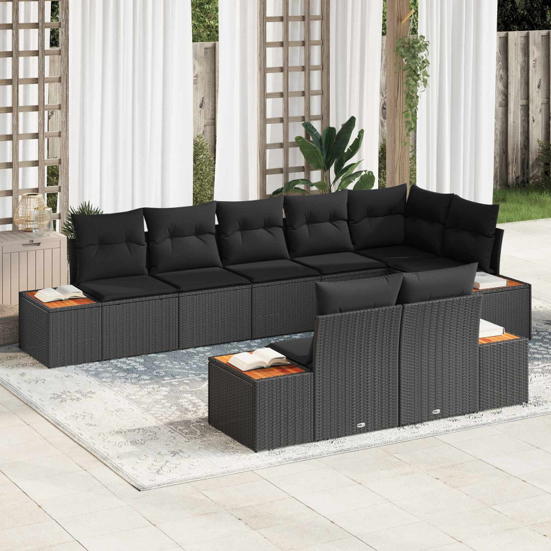 Zestaw Sof na Ogród z poduszką 8 pcs Czarny Technorattan
