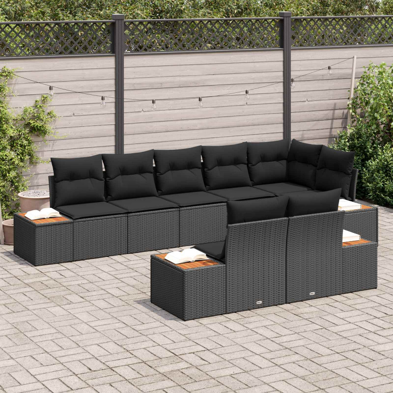 Zestaw Sof na Ogród z poduszką 8 pcs Czarny Technorattan