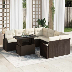 Zestaw Sof na Ogród z poduszką 9 pcs Brązowy Rattan poli