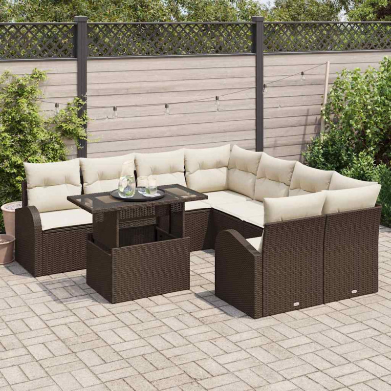 Zestaw Sof na Ogród z poduszką 9 pcs Brązowy Rattan poli