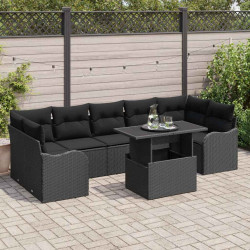 Zestaw Sof na Ogród z poduszką 8 pcs Czarny Polirattan