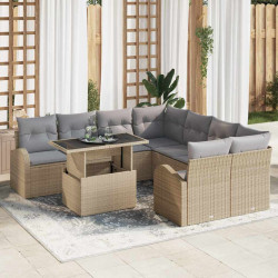 Zestaw Sof na Ogród z poduszką 9 pcs Beżowy Rattan poli