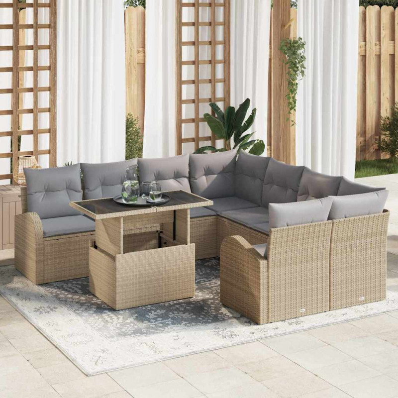 Zestaw Sof na Ogród z poduszką 9 pcs Beżowy Rattan poli