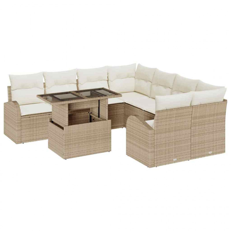 Zestaw Sof na Ogród z poduszką 9 pcs Beżowy Rattan poli