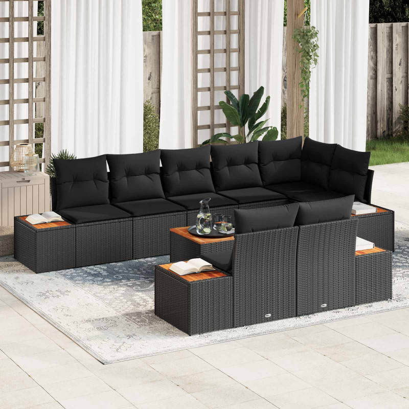 Zestaw Sof na Ogród z poduszką 8 pcs Czarny Technorattan