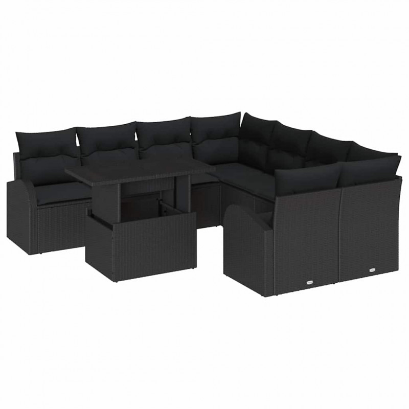 Zestaw Sof na Ogród z poduszką 9 pcs Czarny Rattan poli