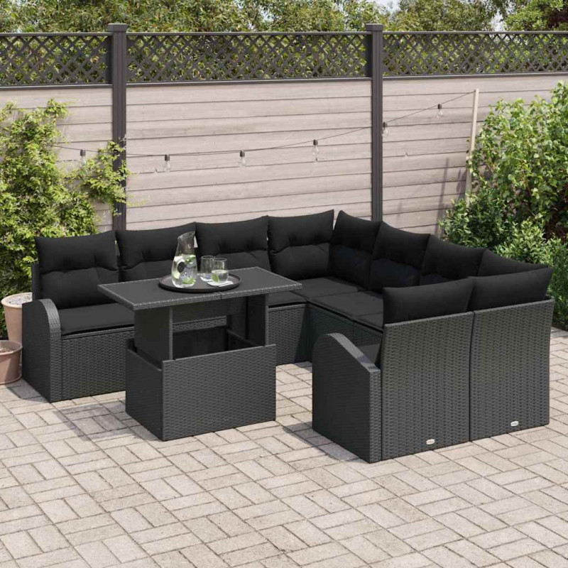 Zestaw Sof na Ogród z poduszką 9 pcs Czarny Rattan poli