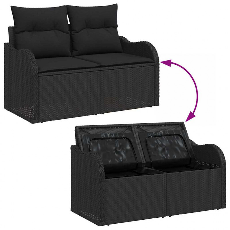 Zestaw Sof na Ogród z poduszką 9 pcs Czarny Polirattan