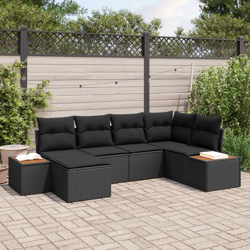 Zestaw Sof na Ogród z poduszką 7 pcs Czarny Technorattan