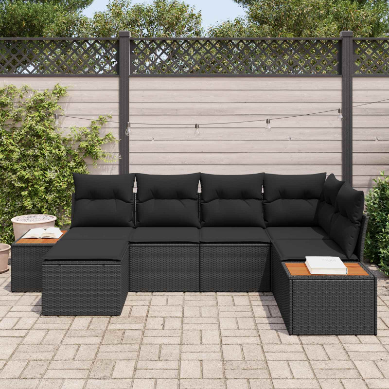 Zestaw Sof na Ogród z poduszką 7 pcs Czarny Technorattan