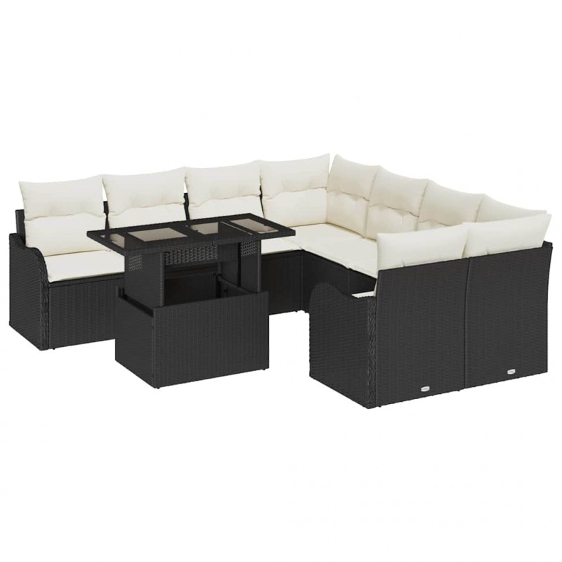 Zestaw Sof na Ogród z poduszką 9 pcs Czarny Technorattan
