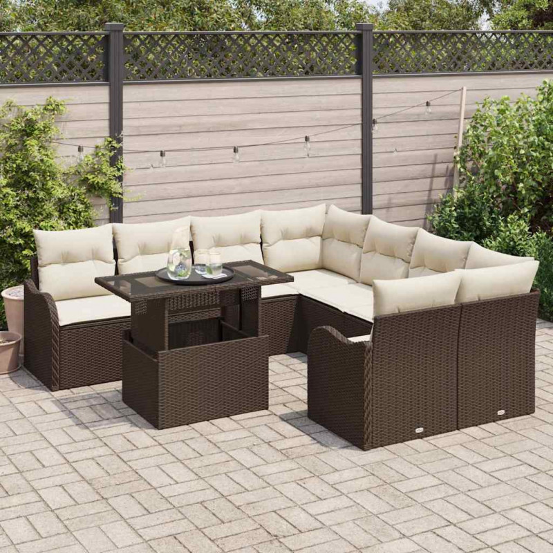 Zestaw Sof na Ogród z poduszką 9 pcs Brązowy Technorattan