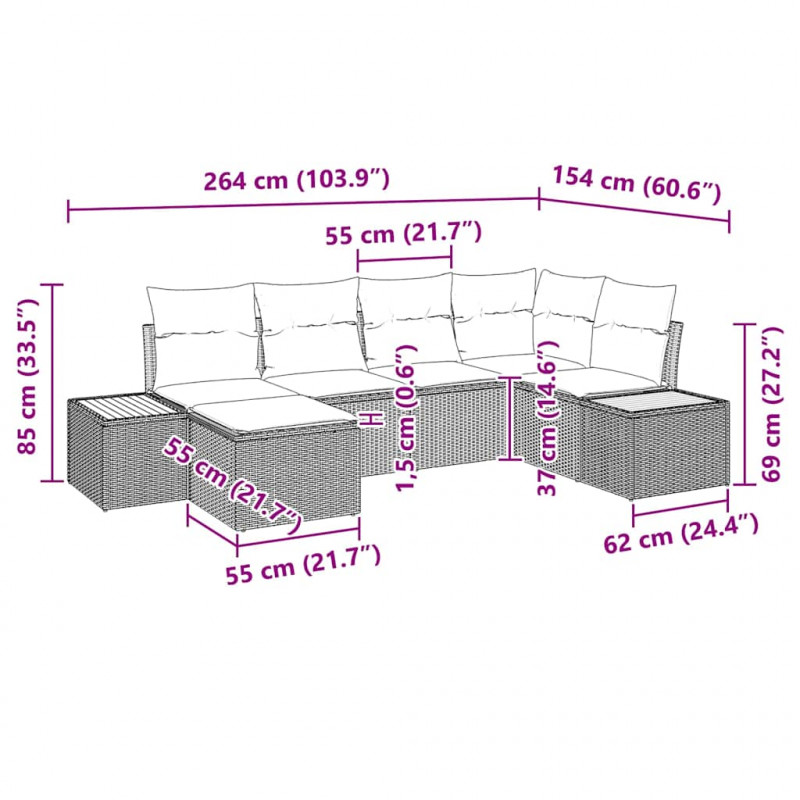 Zestaw Sof na Ogród 7 pcs Beżowy i kremowy Technorattan