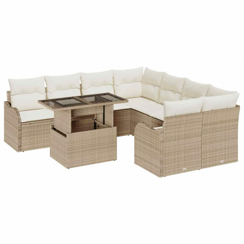 Zestaw Sof na Ogród z poduszką 9 pcs Beżowy Technorattan