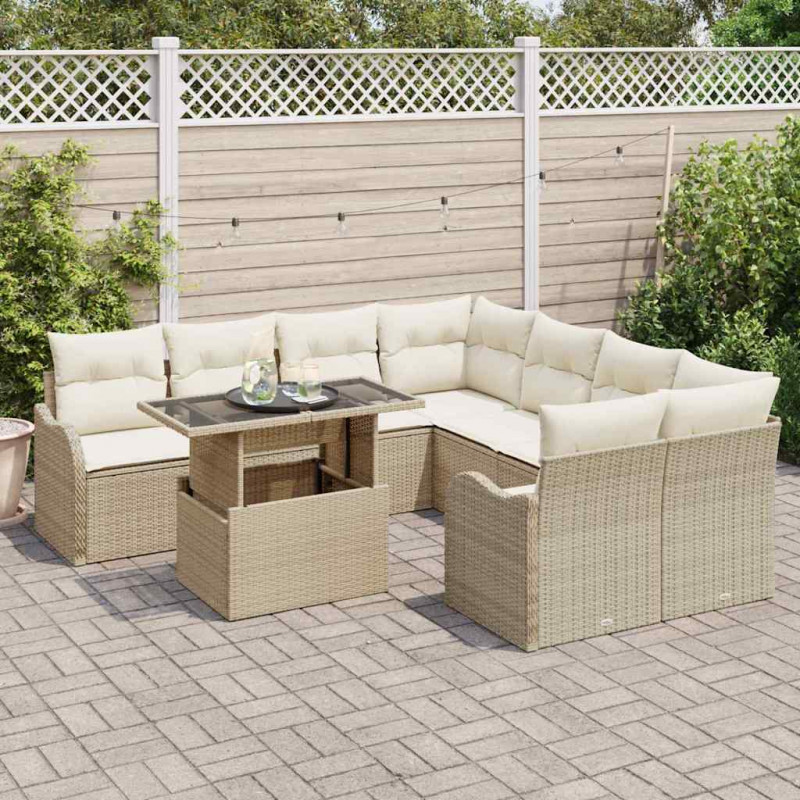 Zestaw Sof na Ogród z poduszką 9 pcs Beżowy Technorattan