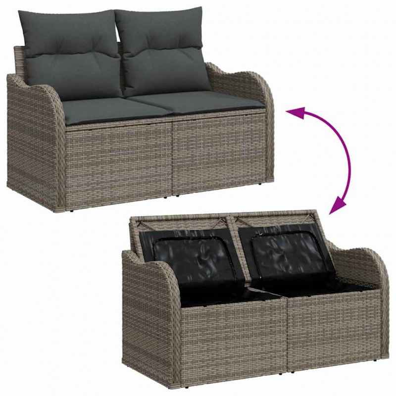 Zestaw Sof na Ogród z poduszką 6 pcs Szary Technorattan