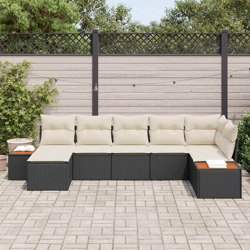 Zestaw Sof na Ogród 8 pcs Czarny i kremowy Technorattan