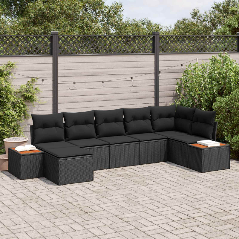 Zestaw Sof na Ogród z poduszką 8 pcs Czarny Technorattan