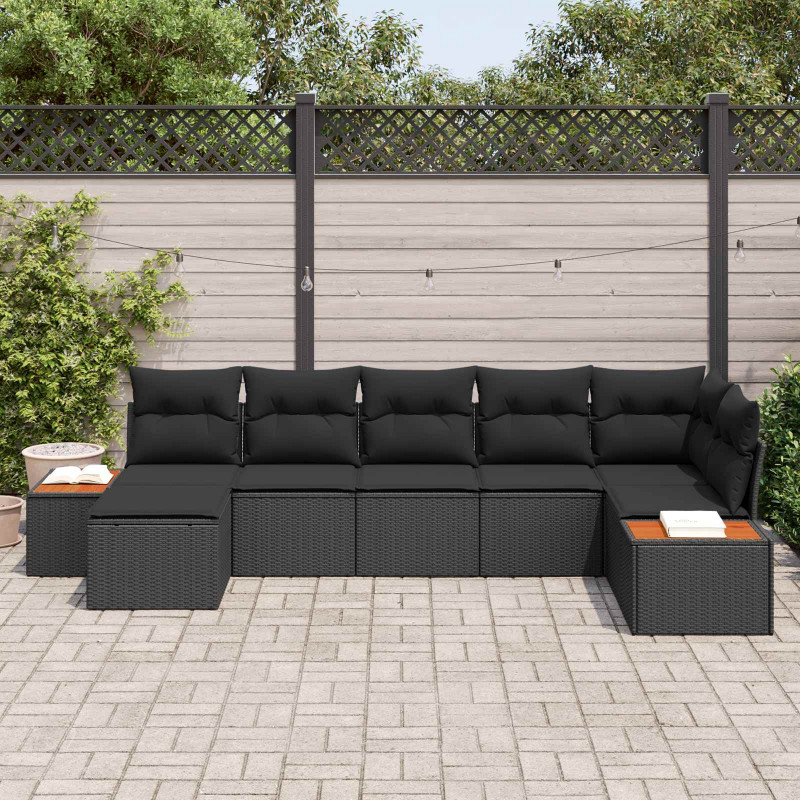 Zestaw Sof na Ogród z poduszką 8 pcs Czarny Technorattan