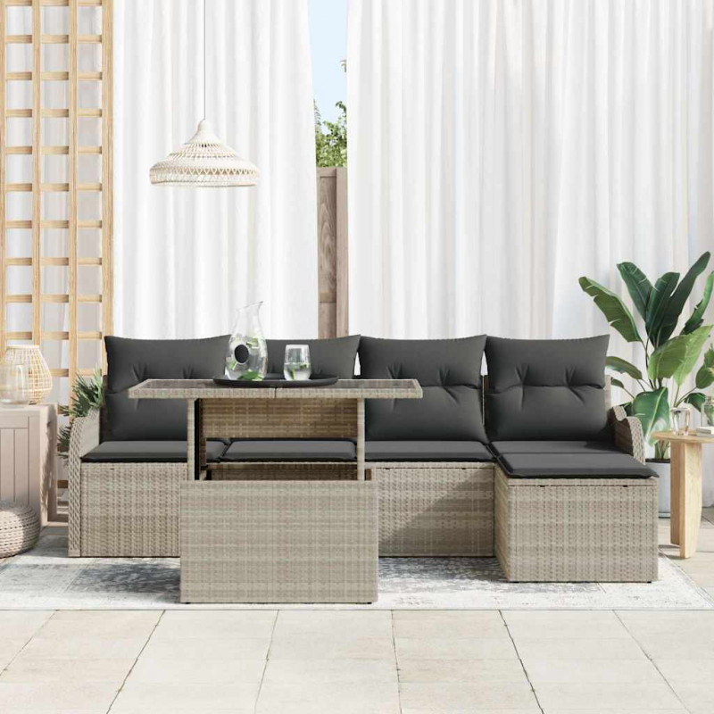 Zestaw Sof na Ogród z poduszką 6 pcs Jasnoszary Technorattan