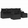 Zestaw Sof na Ogród z poduszką 6 pcs Czarny Technorattan