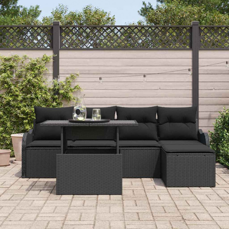 Zestaw Sof na Ogród z poduszką 6 pcs Czarny Technorattan