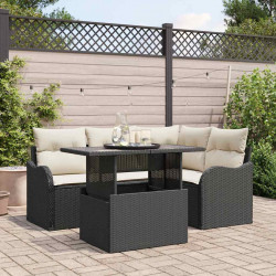 Zestaw Sof na Ogród z poduszką 5 pcs Czarny Rattan poli