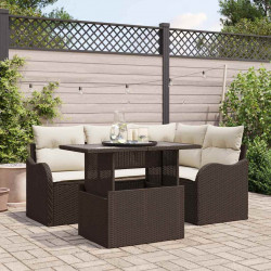 Zestaw Sof na Ogród z poduszką 5 pcs Brązowy Rattan poli