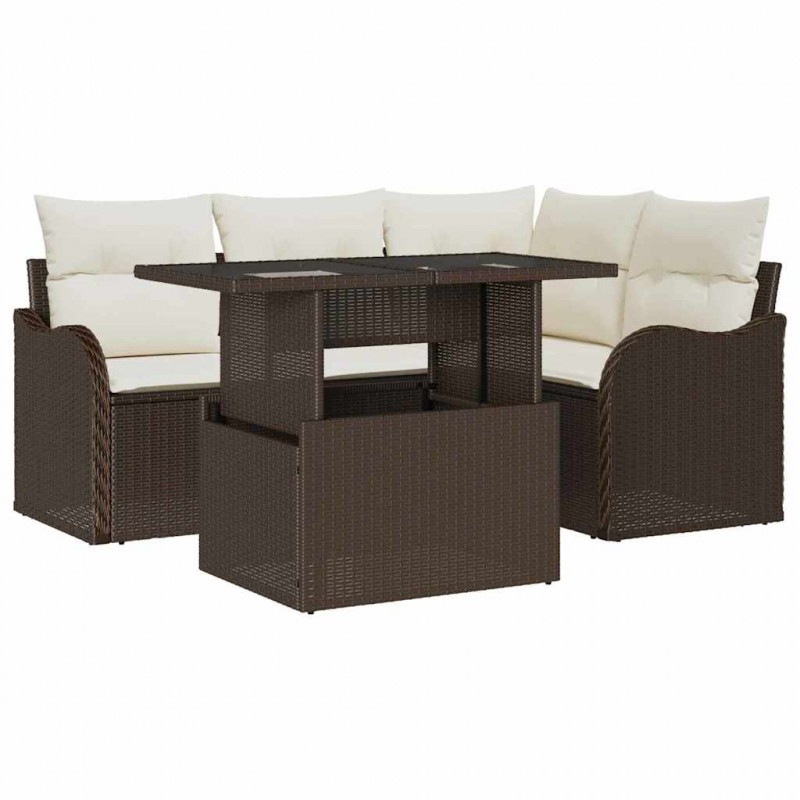 Zestaw Sof na Ogród z poduszką 5 pcs Brązowy Rattan poli