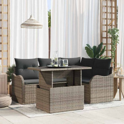 Zestaw Sof na Ogród z poduszką 5 pcs Szary Rattan poli