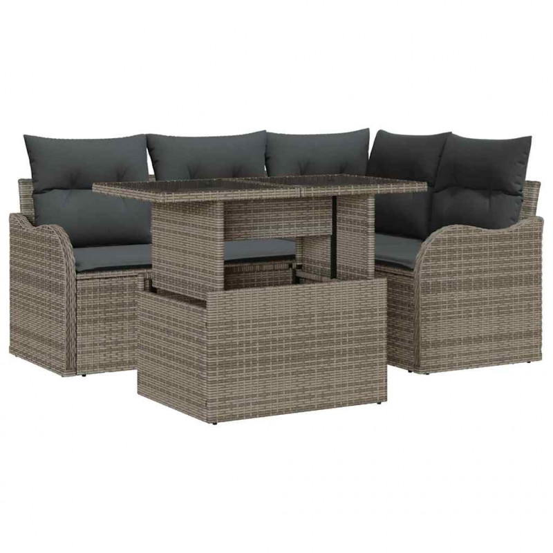 Zestaw Sof na Ogród z poduszką 5 pcs Szary Rattan poli