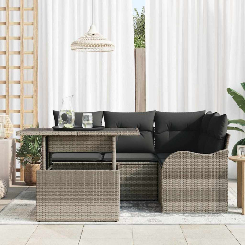 Zestaw Sof na Ogród z poduszką 5 pcs Szary Rattan poli