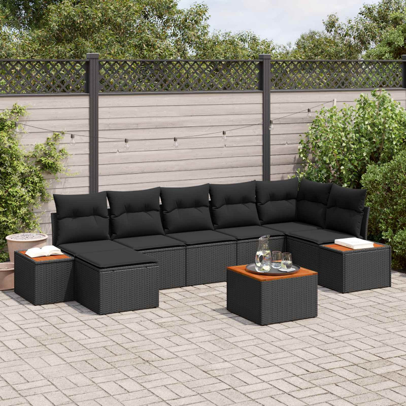 Zestaw Sof na Ogród z poduszką 8 pcs Czarny Technorattan