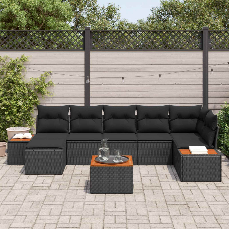 Zestaw Sof na Ogród z poduszką 8 pcs Czarny Technorattan