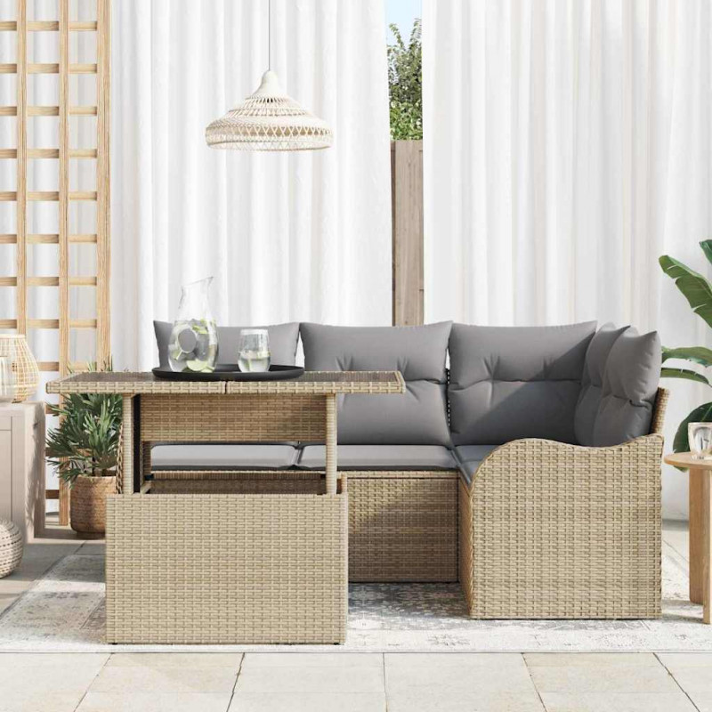 Zestaw Sof na Ogród z poduszką 5 pcs Beżowy Rattan poli