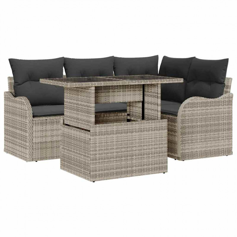 Zestaw Sof na Ogród z poduszką 5 pcs Jasnoszary Rattan poli