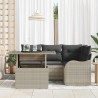 Zestaw Sof na Ogród z poduszką 5 pcs Jasnoszary Rattan poli