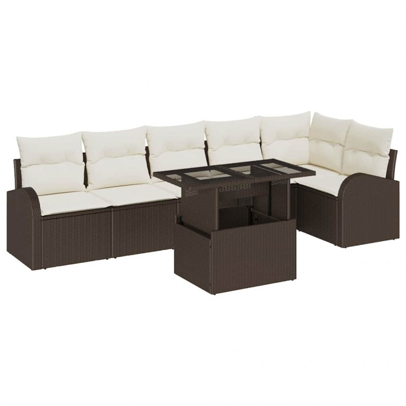 Zestaw Sof na Ogród z poduszką 7 pcs Brązowy Polirattan