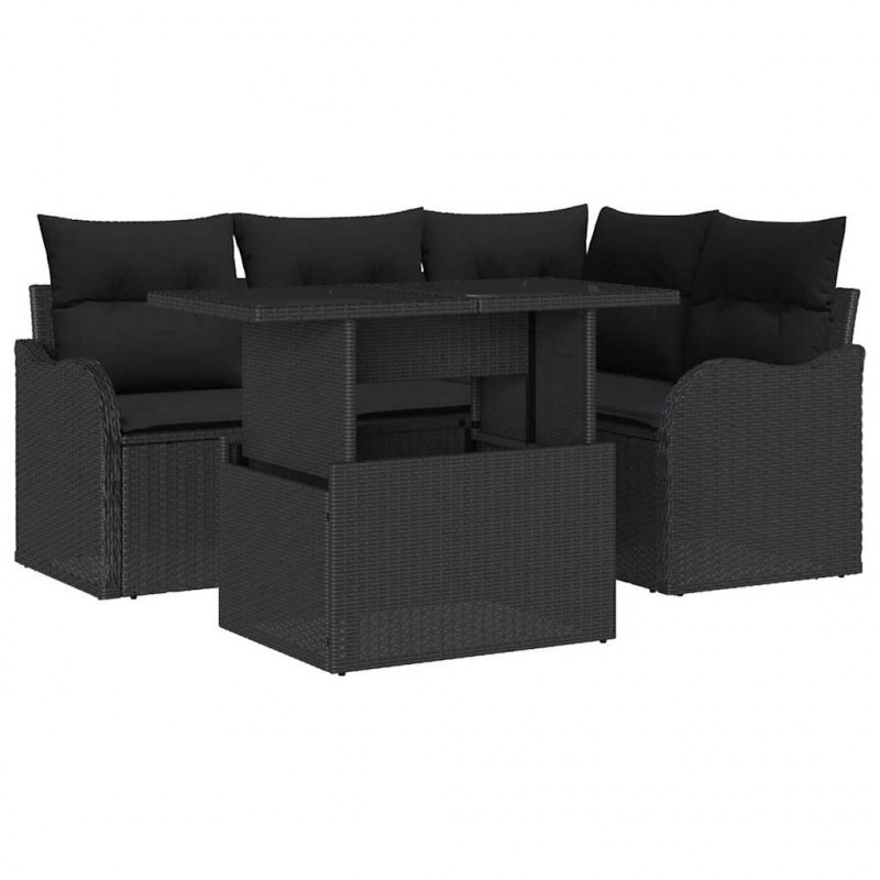 Zestaw Sof na Ogród z poduszką 5 pcs Czarny Rattan poli